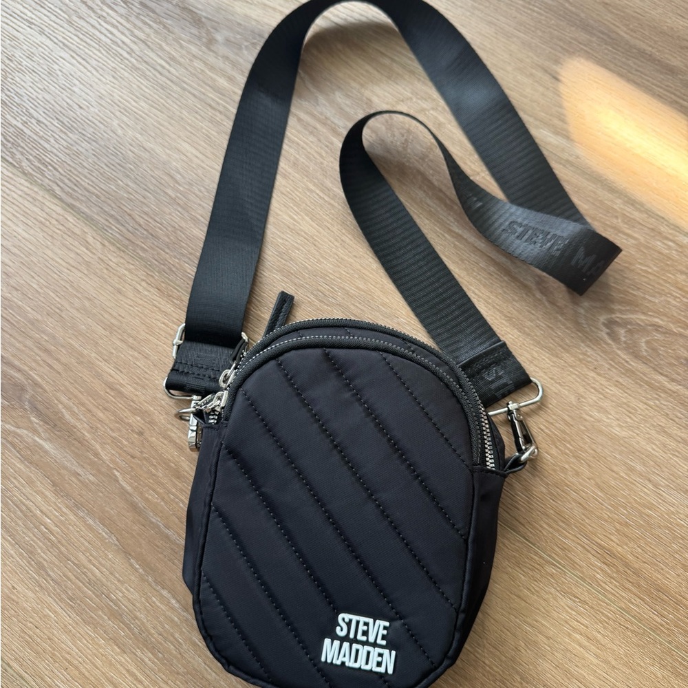 Steve Madden Black Belt Bag with Quilted Design